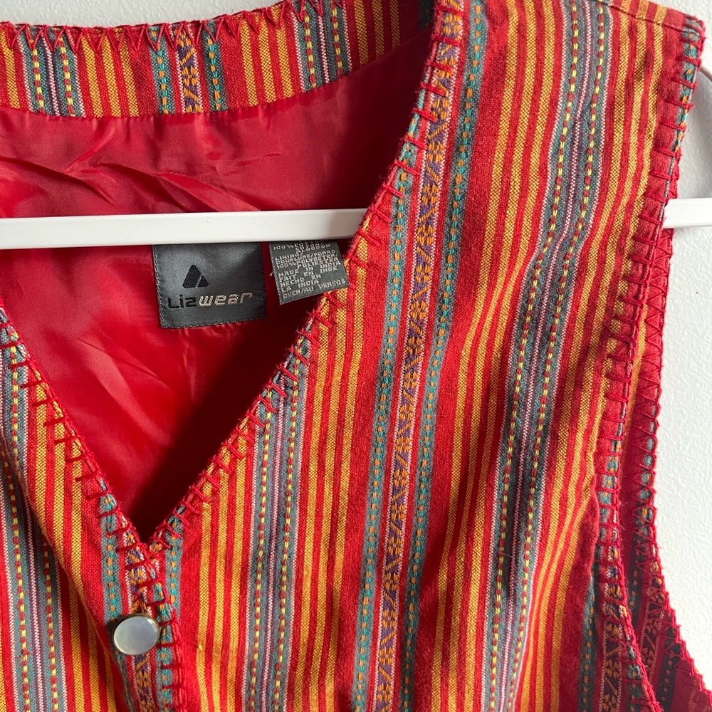 vintage Lizwear vest ft vibrant multicolored vertical stripe pattern bohemian - Picture 4 of 5